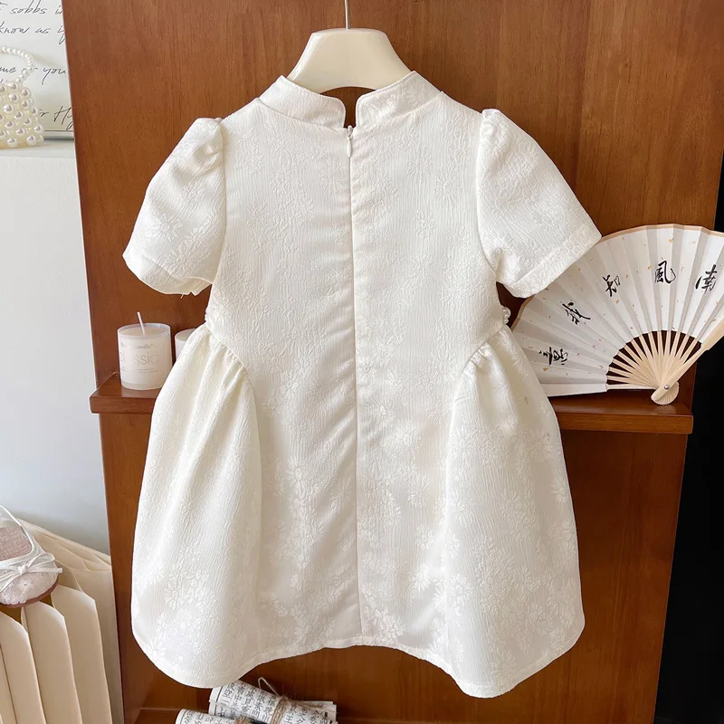 Girls' Chinese Style Jacquard Dress Summer New Children's Little Girl New Chinese Style Fashionable Short Sleeve Cheongsam Dress