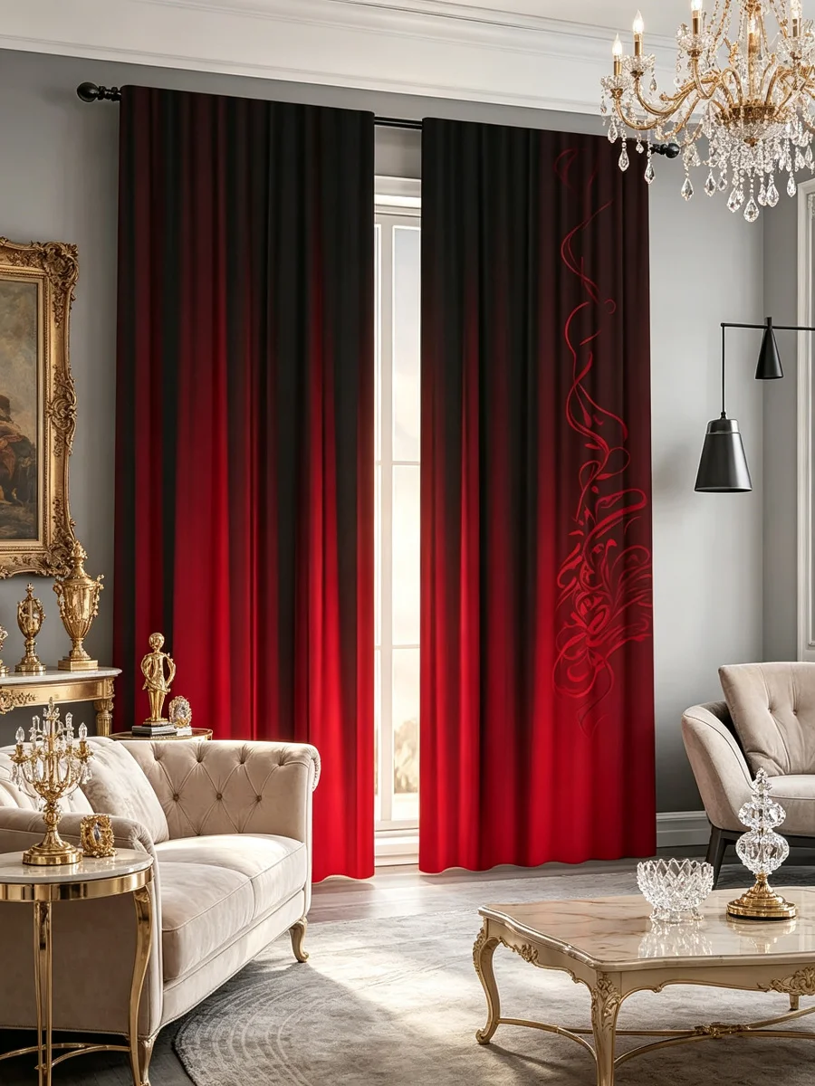 2PCS Dark Red Velvet Blackout Door Curtains