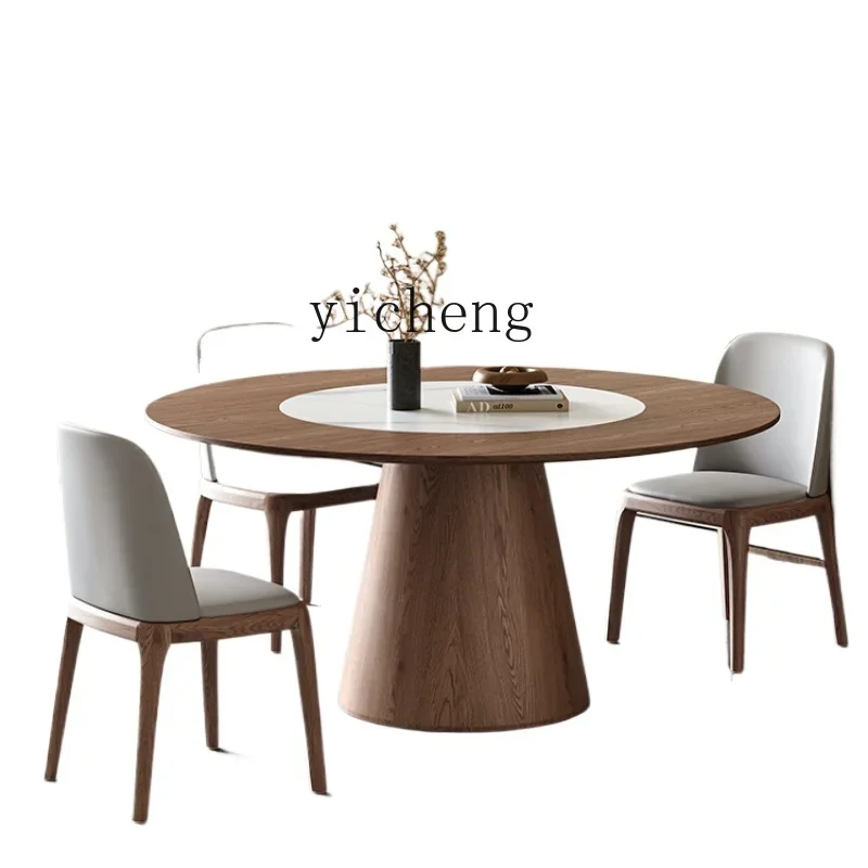 

ZF solid wood round dining table turntable modern simple household round table large apartment dining table