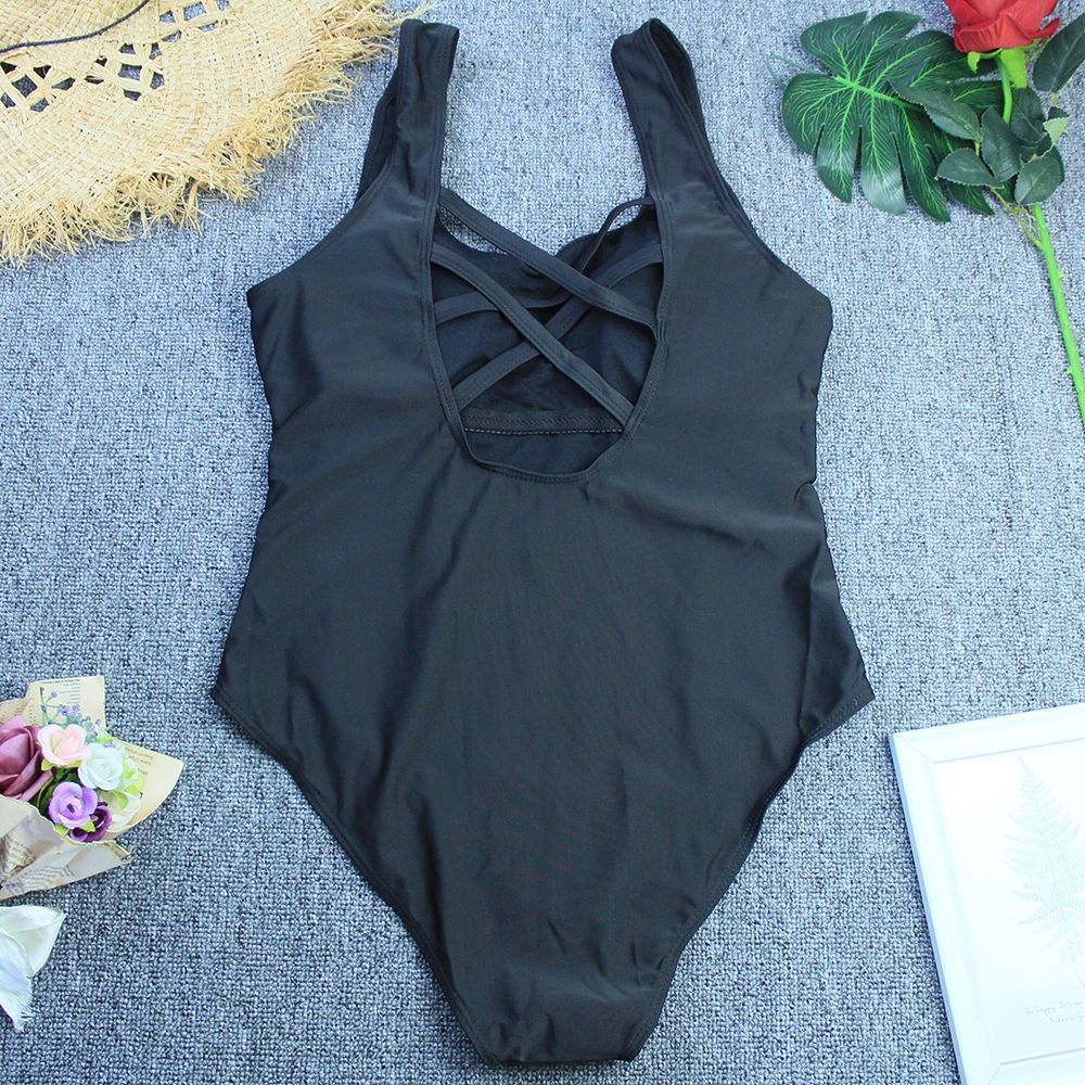 섹시 2025 비키니 세트 솔리드 수영복 블랙 비키니 수영복 레이스업 여름 브라질리언 모노키니 원피스 수영복 비치웨어