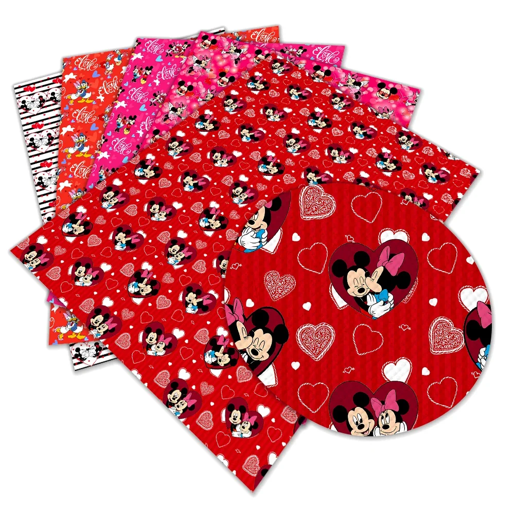 Disney Mickey Valentine's Day Printed Faux Leather Sheets Vinyl Sheets DIY Earring Hair Bow Crafts Leather 12*8 Inches