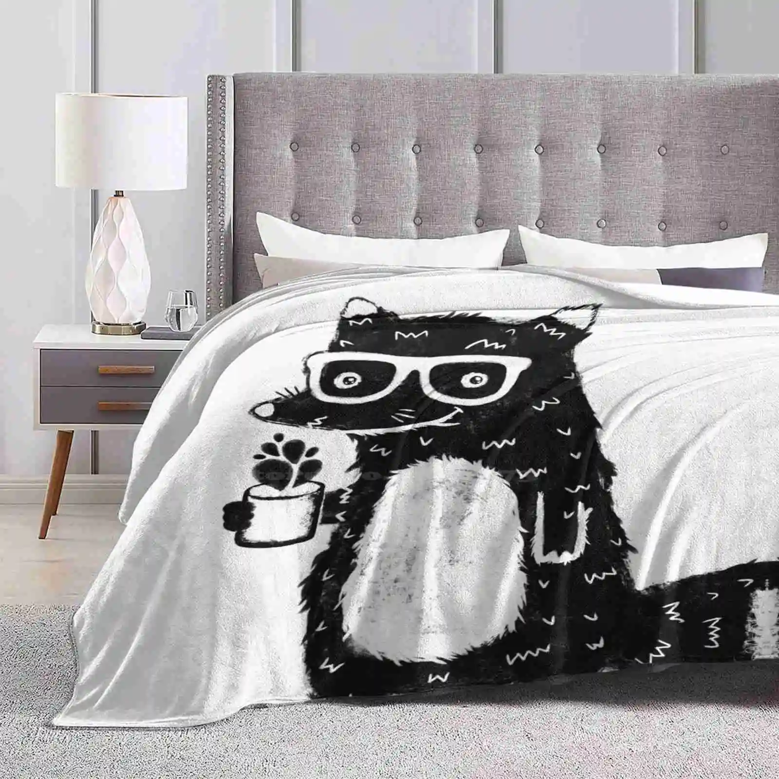 Fox Top Quality Comfortable Bed Sofa Soft Blanket Fox Animal Cute Cartoon Coffee Tea Cup Cappuccino Latte Wild Hipster Glasses