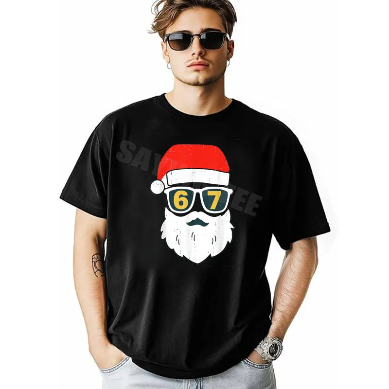 Christmas 67 Funny Xmas Six Seven Ugly Sweater 6-7 T-Shirt Y2k Santa Face Graphic Christmas Tee Novelty Gift Short Sleeve Outfit