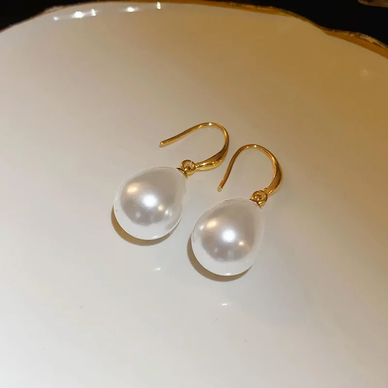 GENUINE AAA 10 × 12mm South China Sea White Baroque Pearl Earrings 14K Yellow Gold 《14k white gold》 fine jewelryJewelry Making