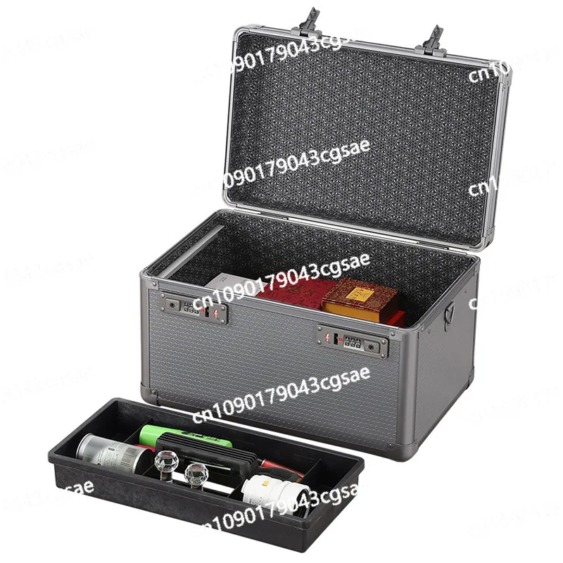 

Double Customs Combination Lock Aluminum Alloy Carrying Case for Cash Money Valuables Storage Box Suitcase Small Toolbox