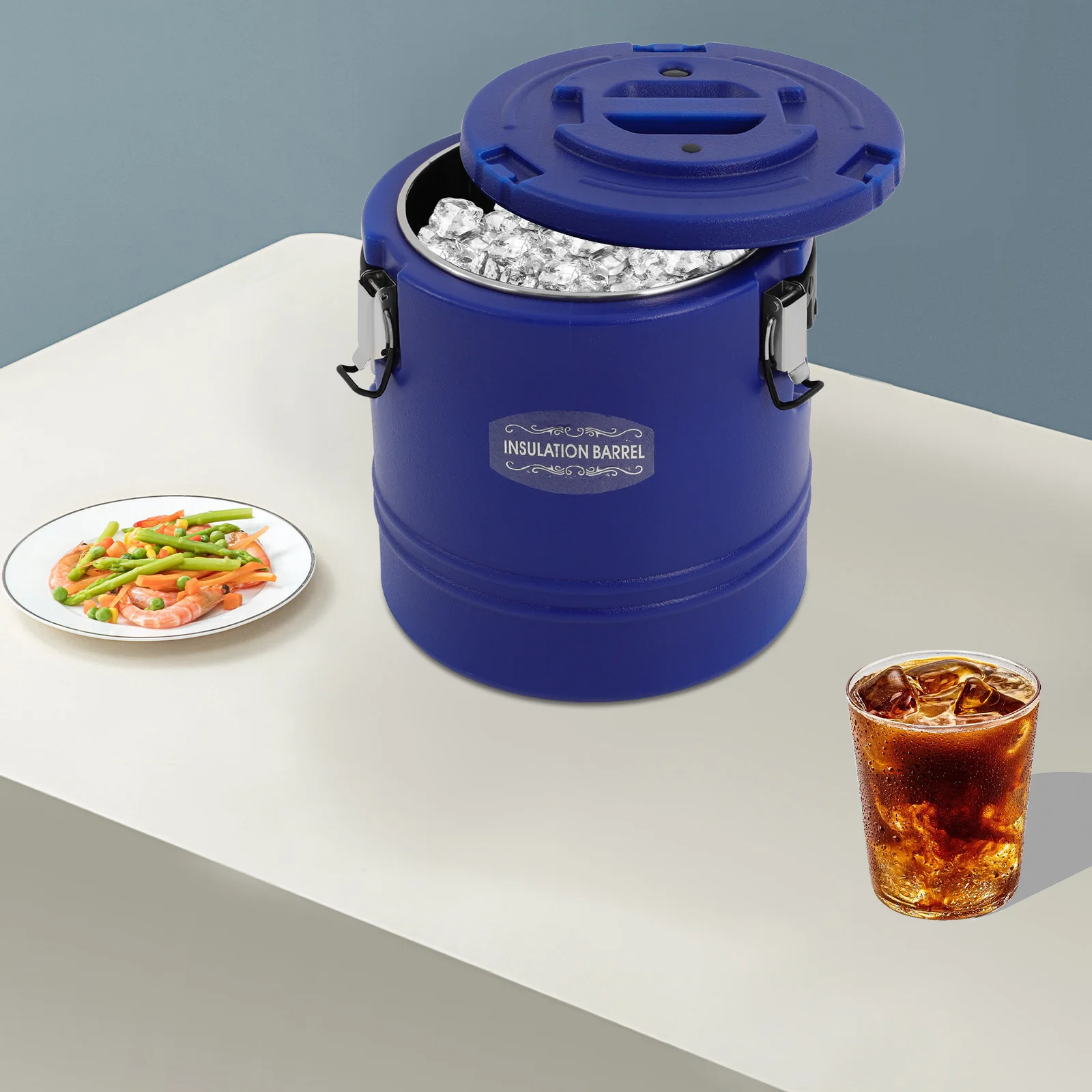 Blauer 15L/13,62 QT moderner isolierter Eimer, isolierter Suppenbehälter mit Deckel