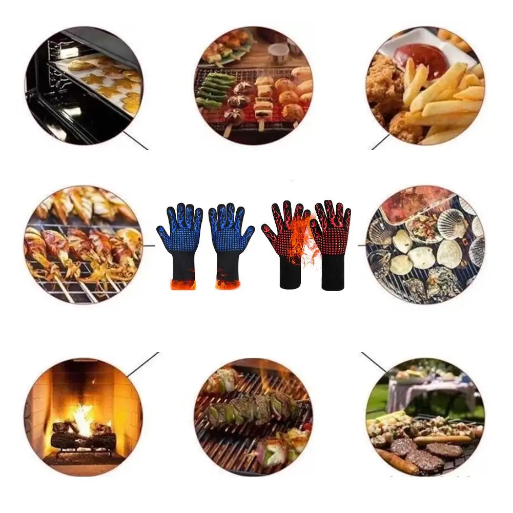 Cooking Grilling 32cm BBQ Gloves 2-piece Set 800 C Heat Resistance Easy To Clean Flexible And Comfortable For BBQ