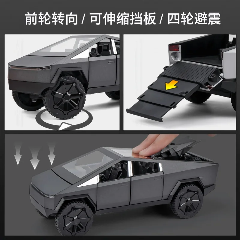 รถโมเดลไดแคสต์ ขนาด 1:24 รถกระบะออฟโรด รถมอเตอร์ไซค์ มีเสียง ระบบกันสะเทือนสี่ล้อ วัสดุโลหะผสม ของเล่นเด็กผู้ชาย