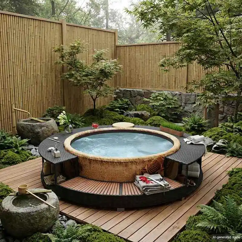 Schwarze Polyrattan-Whirlpool-Umrandung