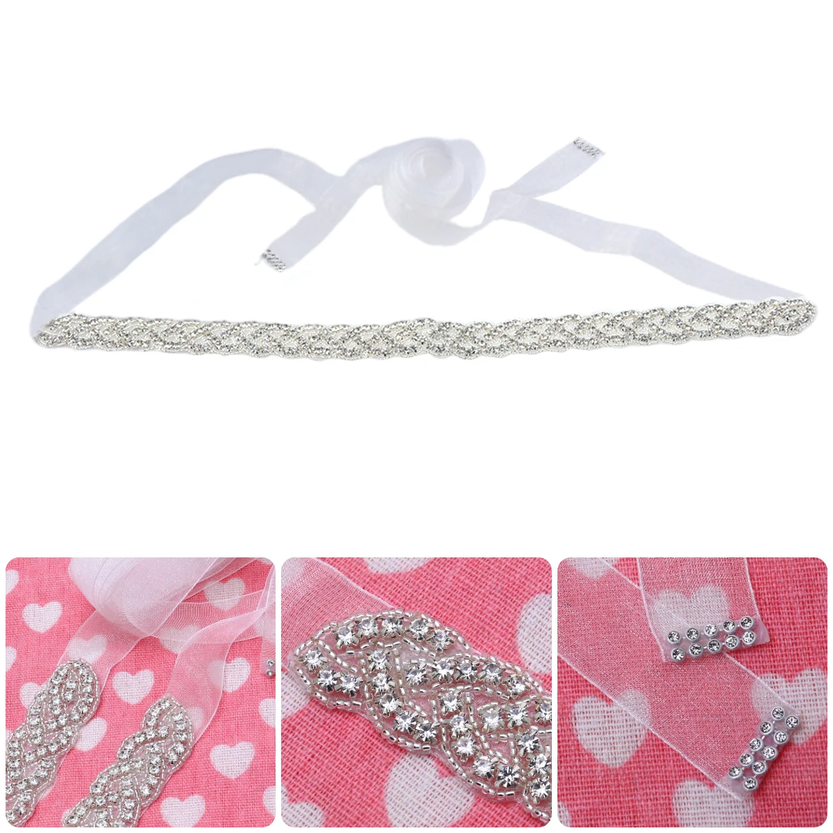 

Rhinestone Bride Belt White Ribbon Wedding Dress Decor Bridal Sash Lady Woman Waist Rhinestones Elegant Accessories