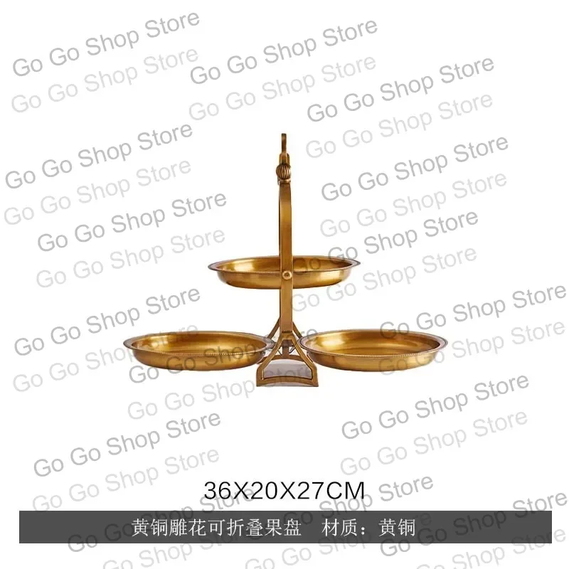 European Gold Hollow Engraved Tray, French Court Binaural Fruit Plate Brass Flower Ornament
