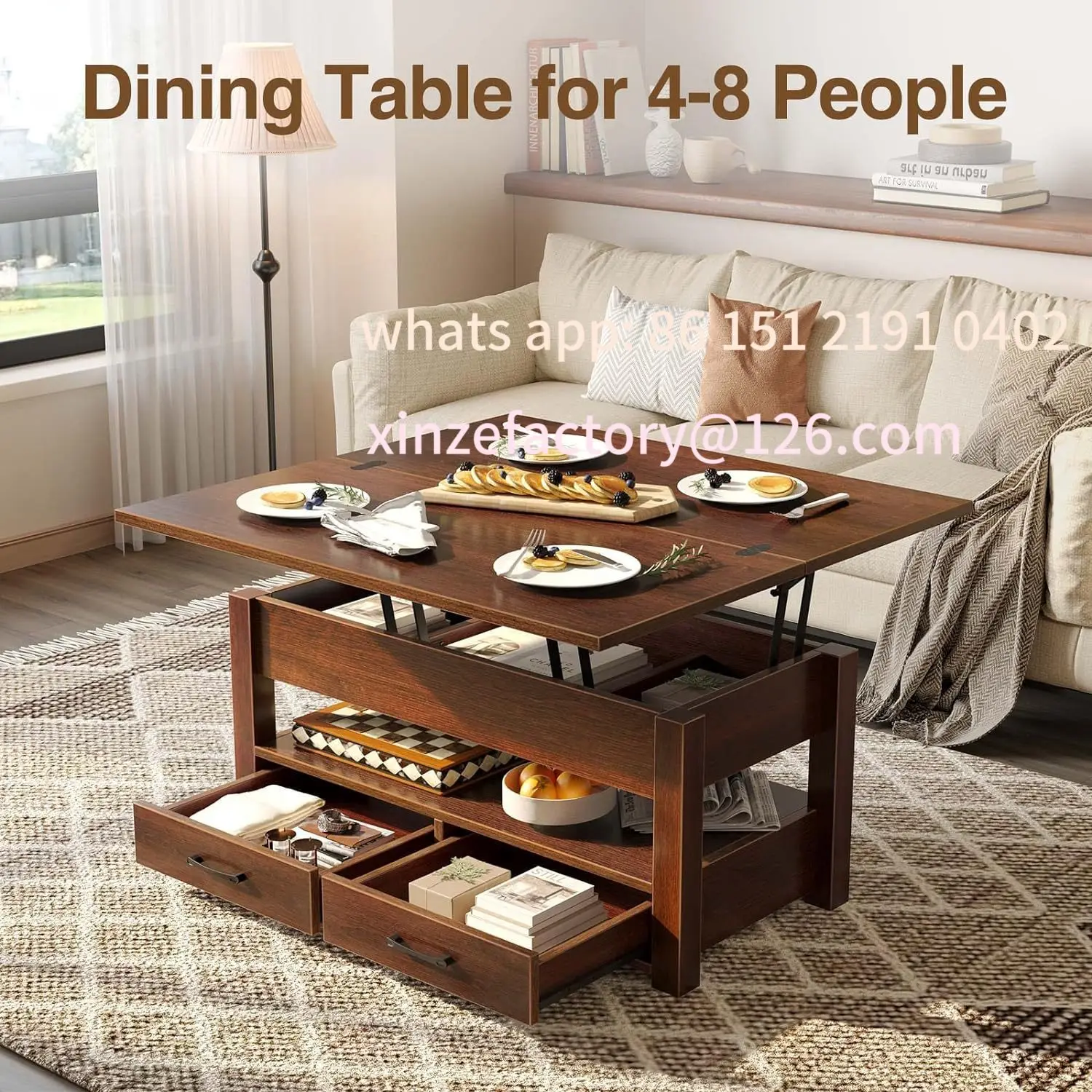 Customizable  multifunctional convertible coffee table with drawer compartment, suitable for home office