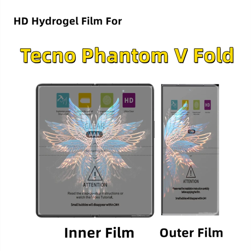 Inner + Outer HD Hydrogel Film For Tecno Phantom V Fold Protective Film Folding Mobile Phone Clear Screen Protector