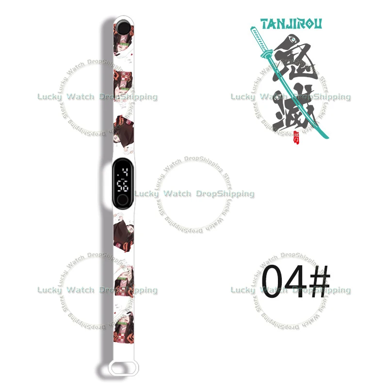 Demon slayer elektronisch horloge spel cartoon digitale elektronische anime figuren led armband kids waterdichte klok