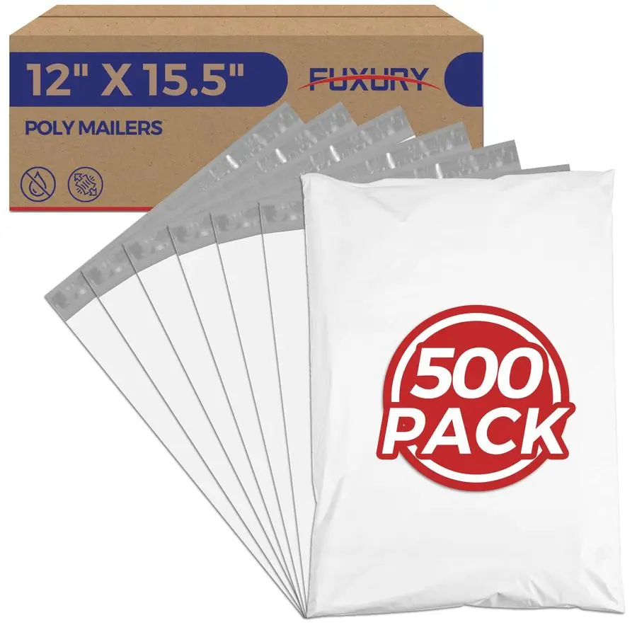 

Poly Mailers 12x15.5 500Pcs Bulk White Shipping Bags for Clothing, Strong Adhesive Sealing Shipping Envelopes, Tearresistant Pos