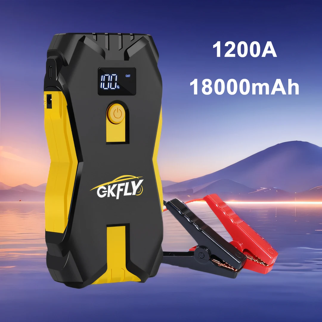 

GKFLY 1200A Jump Starter Portable Power Bank 12V Car Battery Booster 18800mAh Emergency Starting Device Cables LED Flashlights