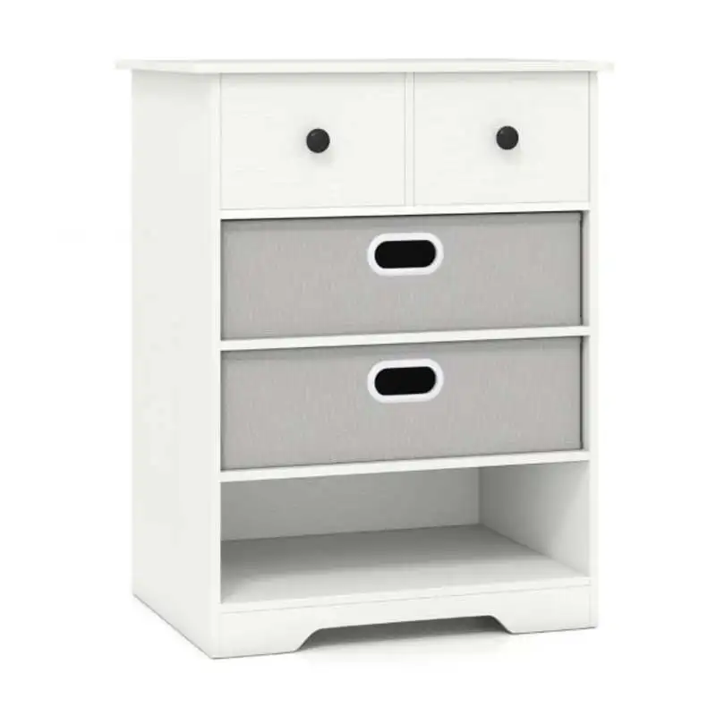 

4-Drawer Dresser Modern Chest Storage Organizer with Open Shelves-White
