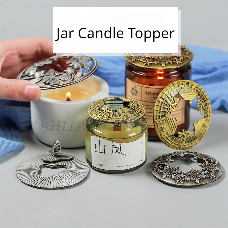 1pc  Candle Topper Hollow Leaves Butterfly Pattern Metal Lid Jar Candle Accessories Retro Candles Shades Sleeves Cover Top Lid