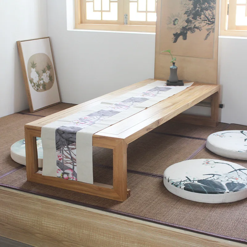 

Solid wood tea table kang table bay window low Japanese tatami small coffee new Chinese zen old elm kang