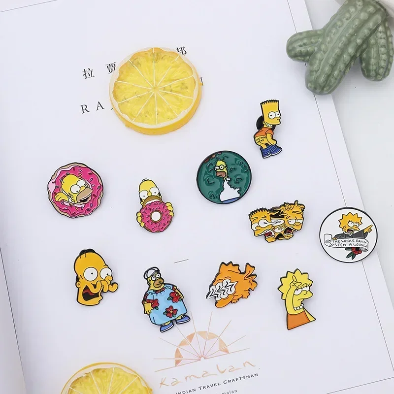 Funny Animation The Simpsons Brooch Homer Marge Bart Metal Badge Lapel Pin Backpack Accessories Gifts for Kids