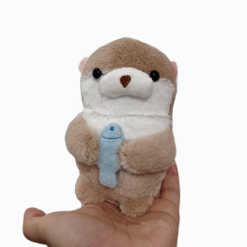 10cm Cute Otters Holding Fish Plush Toy Keyrings Lightweight Hanging Pendant Props For School Bag Key Wallet Doll Gifts