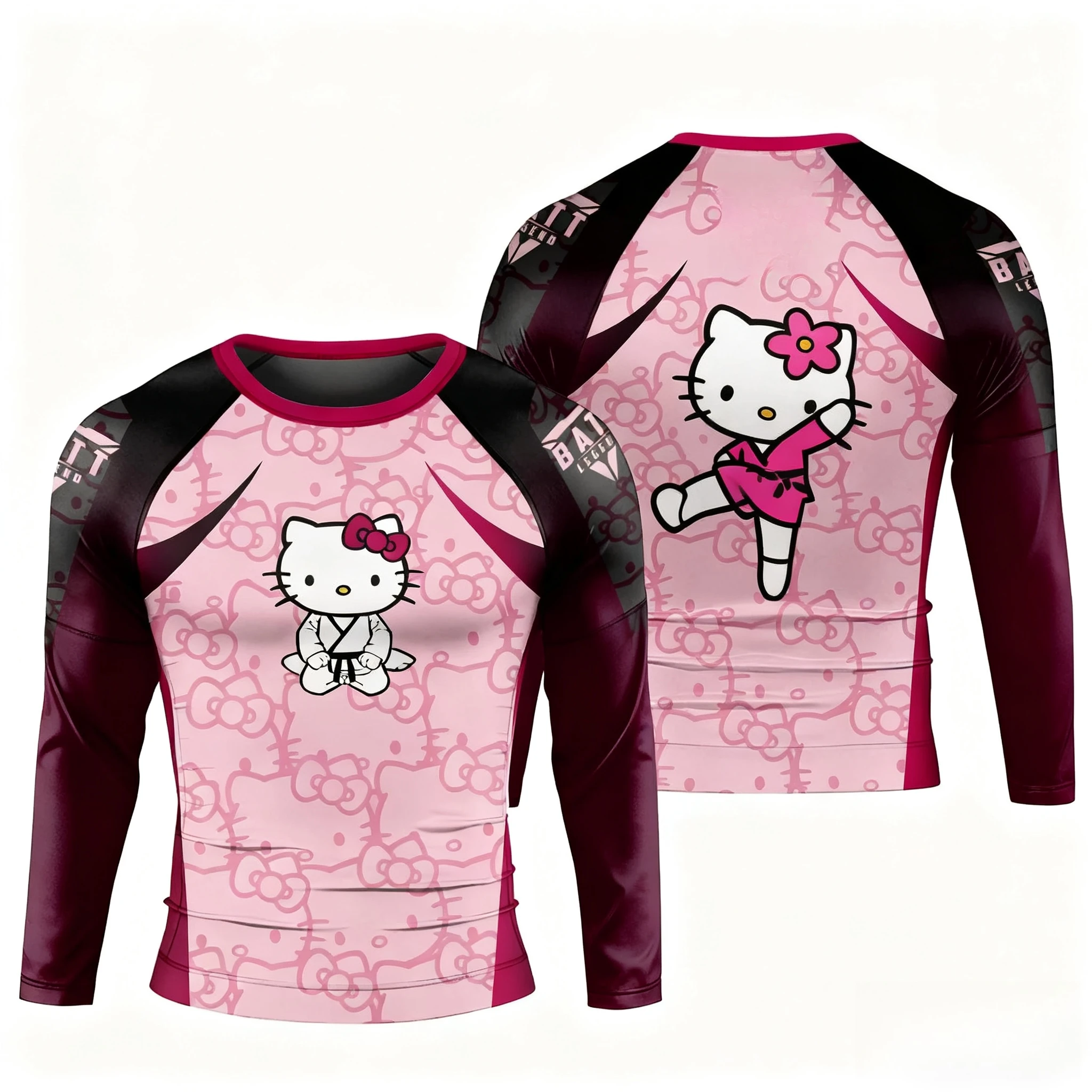 ملابس رياضية هالو كيتي جيو جيتسو ثلاثية الأبعاد مطبوعة سريعة الجفاف للرجال والنساء والكبار والأطفال بأكمام قصيرة وأكمام طويلة