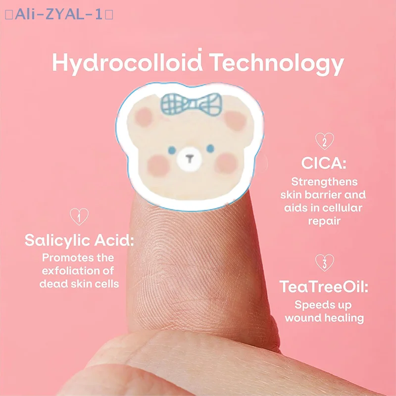 【ZYAL-1】100 szt. Plastry na trądzik z motywem misia, niewidoczne, profesjonalne, lecznicze