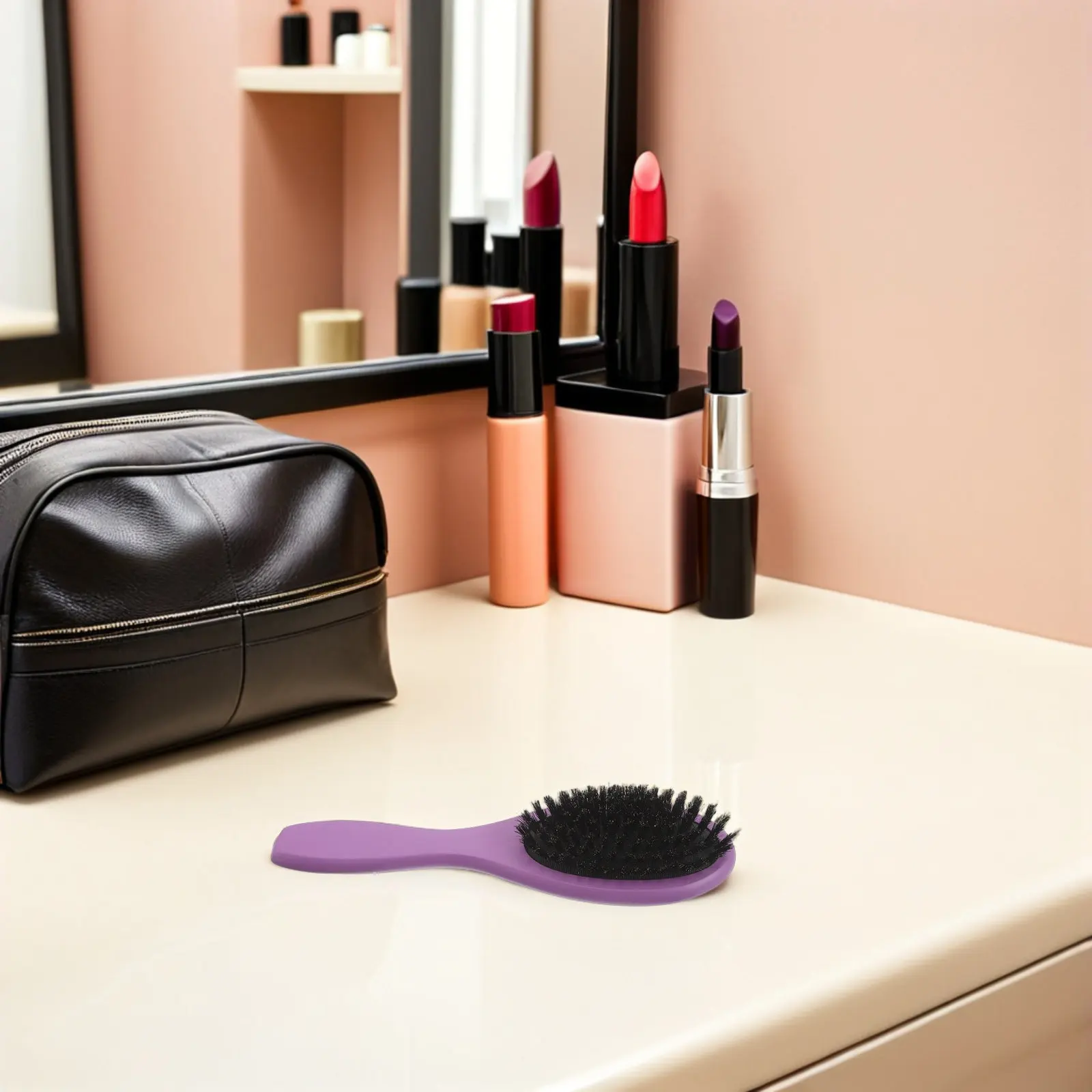

Natural Bristle Hairbrush Matte Violet Cushion Paddle Brush Mens Travel Detangling Tool Anti Static Hair Brush for Thick Fine