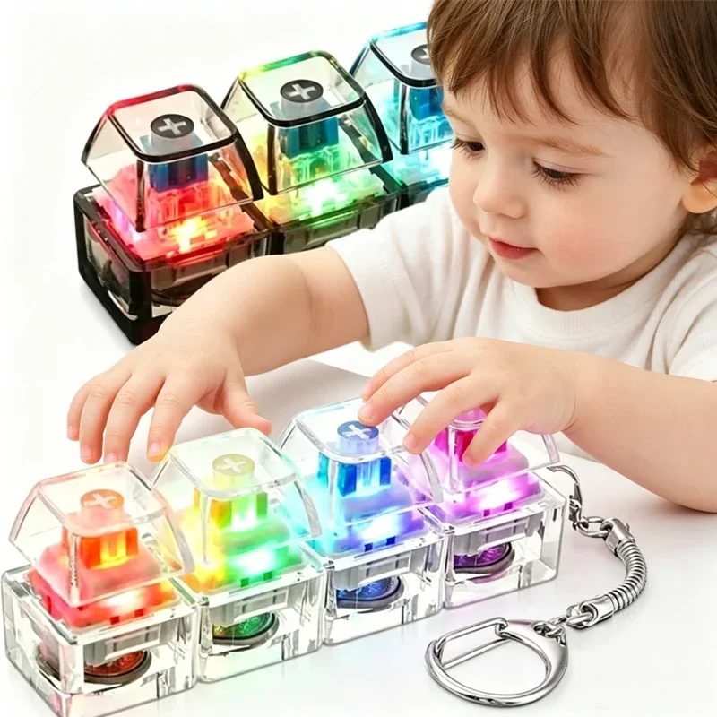 4Keys Illuminated Mechanical Keyboard Keychain Finger Button Anti Stress Keycap for Office Home Adults Kid,Decompression Clicker