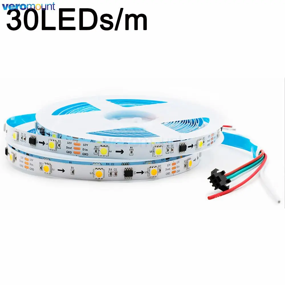 Imagem -03 - Pixel Endereçável Led Strip Fita Digital Controle ic Leds 5m dc 12v 30leds m 60leds m 10 mm Ws2811 Branco Quente 5050 Smd