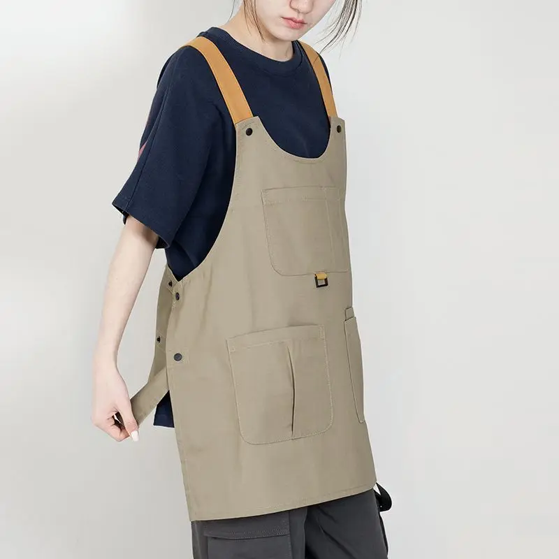 Korean canvas waterproof apron vest two-piece loose household solid color tooling wind