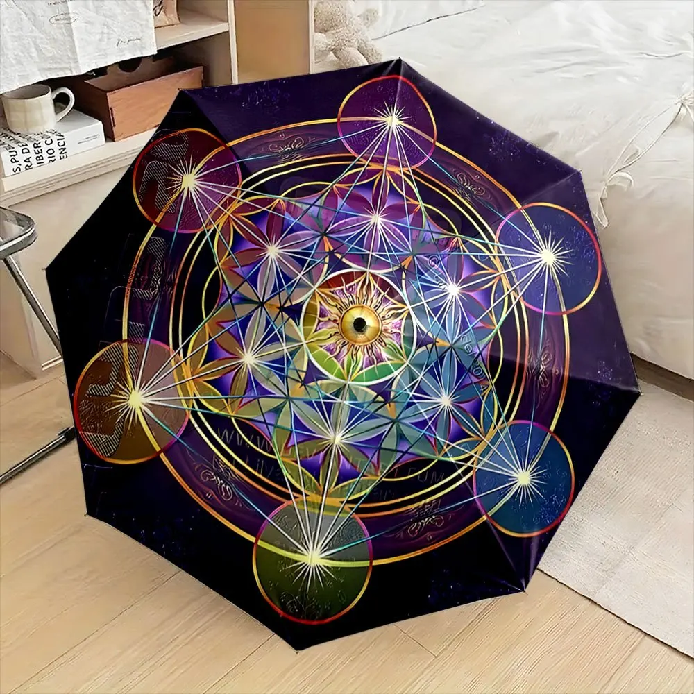 

Automatic Folding Umbrella with Central Eye & Radiant Colorful Circles - Portable Collapsible Design, 8-Rib Durable Frame, Sty