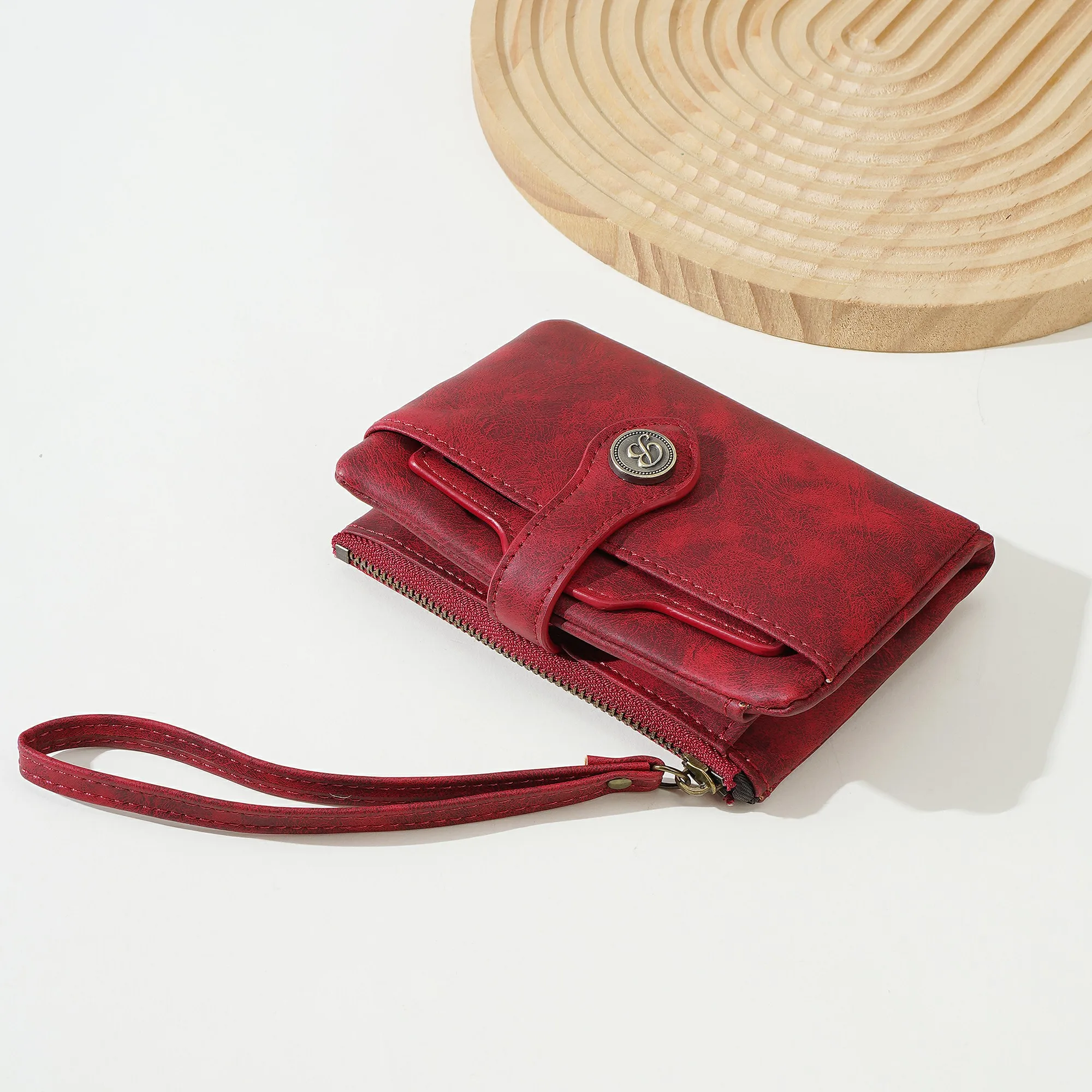 1 Stück - Baellerry Damen Vintage PU-Leder Kurzbörse mit 80% Rabatt, mit Handgelenkschlaufe, 8 Kartenfächern + Ausweisfenster + abnehmbarem Kartenhalter, praktisches Geburtstagsgeschenk für Frauen. – Detail 14
