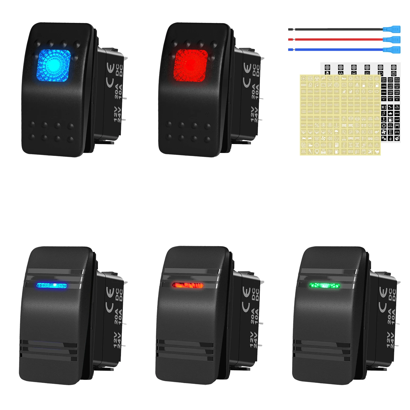 

1 PCS 12V 24V Rocker Switch Blue Led 3 Pin SPST ON/Off Waterproof Toggle Switch For Marine Car Boat UTV RZR ATV With Jump Wire