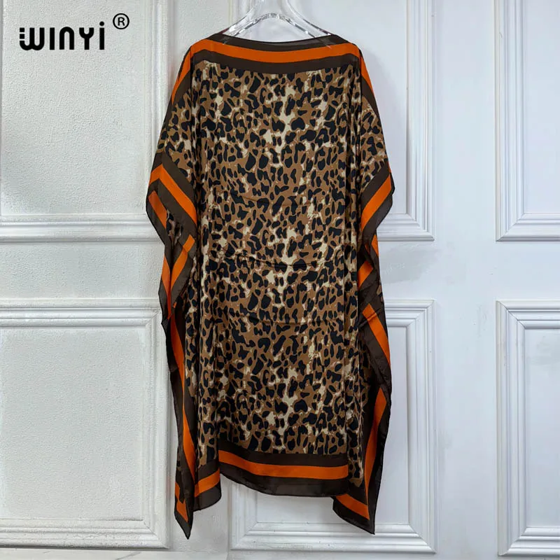 WINYI maxi summer dresses sexy african women dress Leopard print beach wear party dresses Femme kaftan Muslim beach cover ups