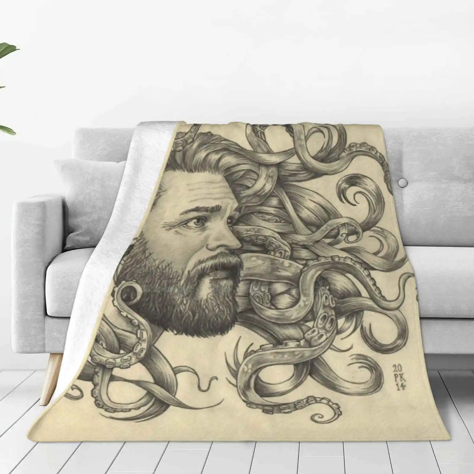 Poseidon Hot Sale Printing High Qiality Warm Flannel Blanket Poseidon Neptune Greek Gods Legend Mythology Pantheon Beard Hairy