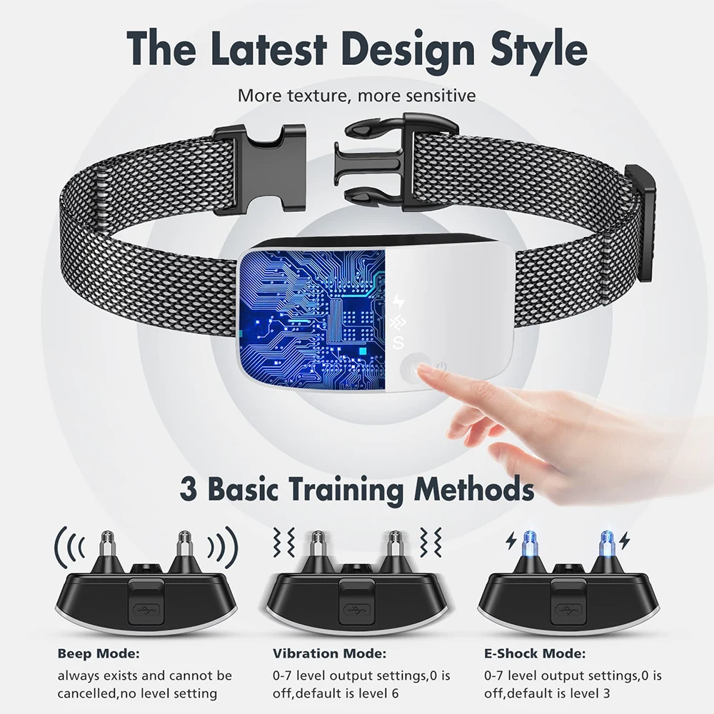 Rechargeable Anti-Bark Training Collar for Small Medium Dogs 7 Adjustable Sensitivity Intensity Levels Beep Vibration White