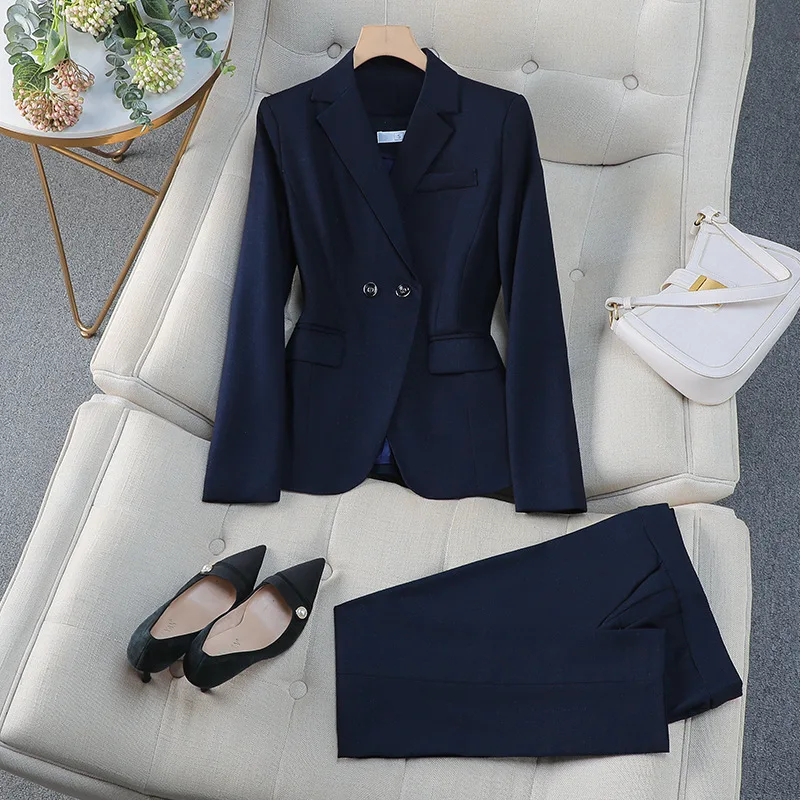 

Женский брючный костюм для офиса, женская деловая рабочая одежда, комплект из 2 предметов, женский формальный пиджак и брюки, осенне-зимняя женская одежда