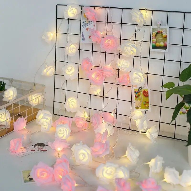 20 LED Rose Flower Fairy Lights Christmas Light Battery Powered for Wedding Valentines Home Decoration