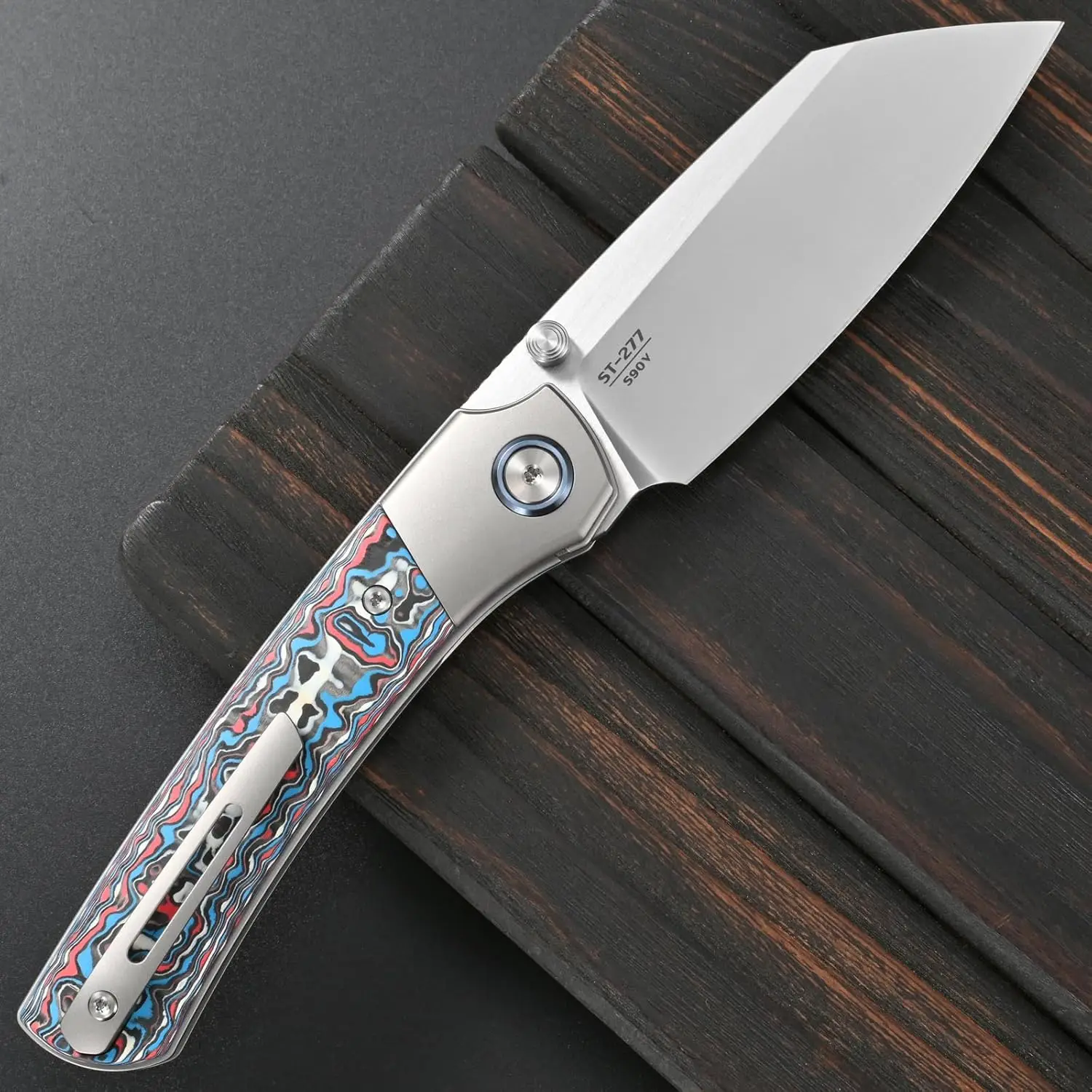 Sitivien ST277 Folding Knife, S90V Steel Blade Titanium &Carbon Fiber Handle Knifes for Outdoor Camping Hiking Collection