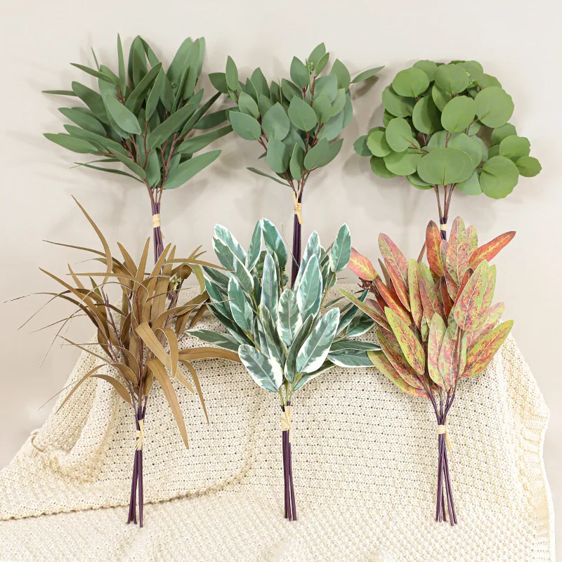 5pcs/Bundle Simulation Texture Eucalyptus Leaf 3D Printing Eucalyptus Leaf Home Wedding Decor Green Plants Photography Props