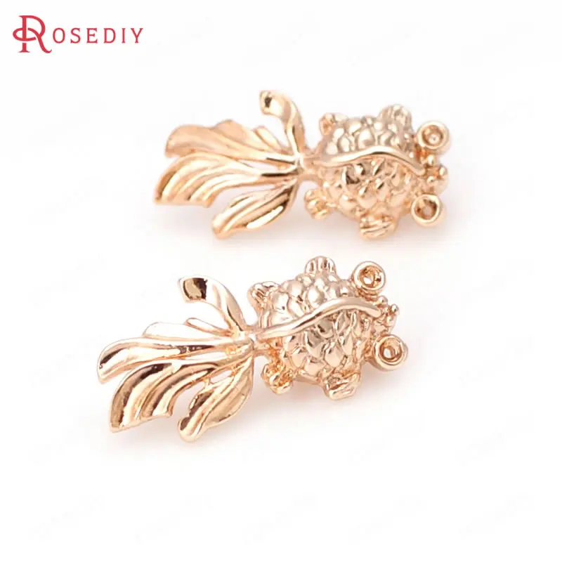 (D383)6 pieces 9x17mm High Quality Champagne Gold Color Plated Brass Goldfish Charms Pendants Diy Jewelry Findings Accessories