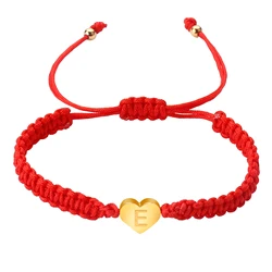 Stainless Steel Letter Name Bracelets Red Color Lucky Braided Rope Bracelet Charm Love Heart Statement Strings Jewelry Gift