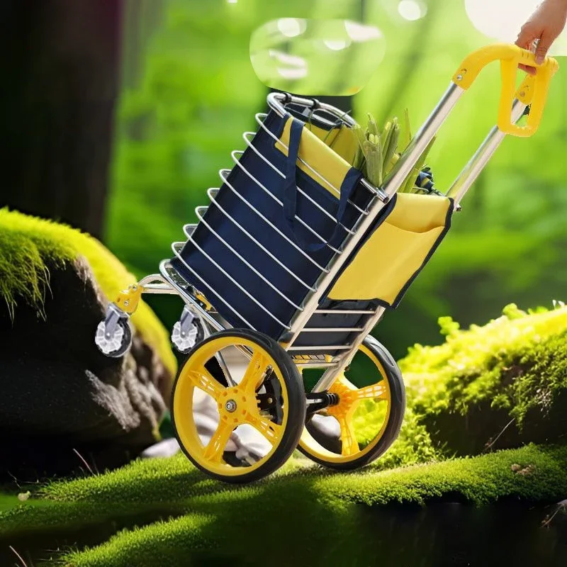 Aluminum Foldable Grocery Trolley, 35L Oxford Bag & 45KG Heavy Duty Wheels, Collapsible Stair Climbing Shopping Wagon