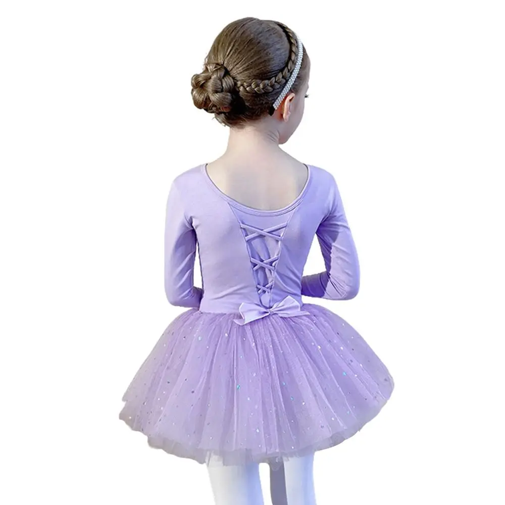ชุดบัลเลต์เด็กแขนยาวแฟชั่น ผ้าฝ้าย แต่งโบว์ ประดับเลื่อม สำหรับการแสดง งานปาร์ตี้ ชุดเต้นรำเด็ก