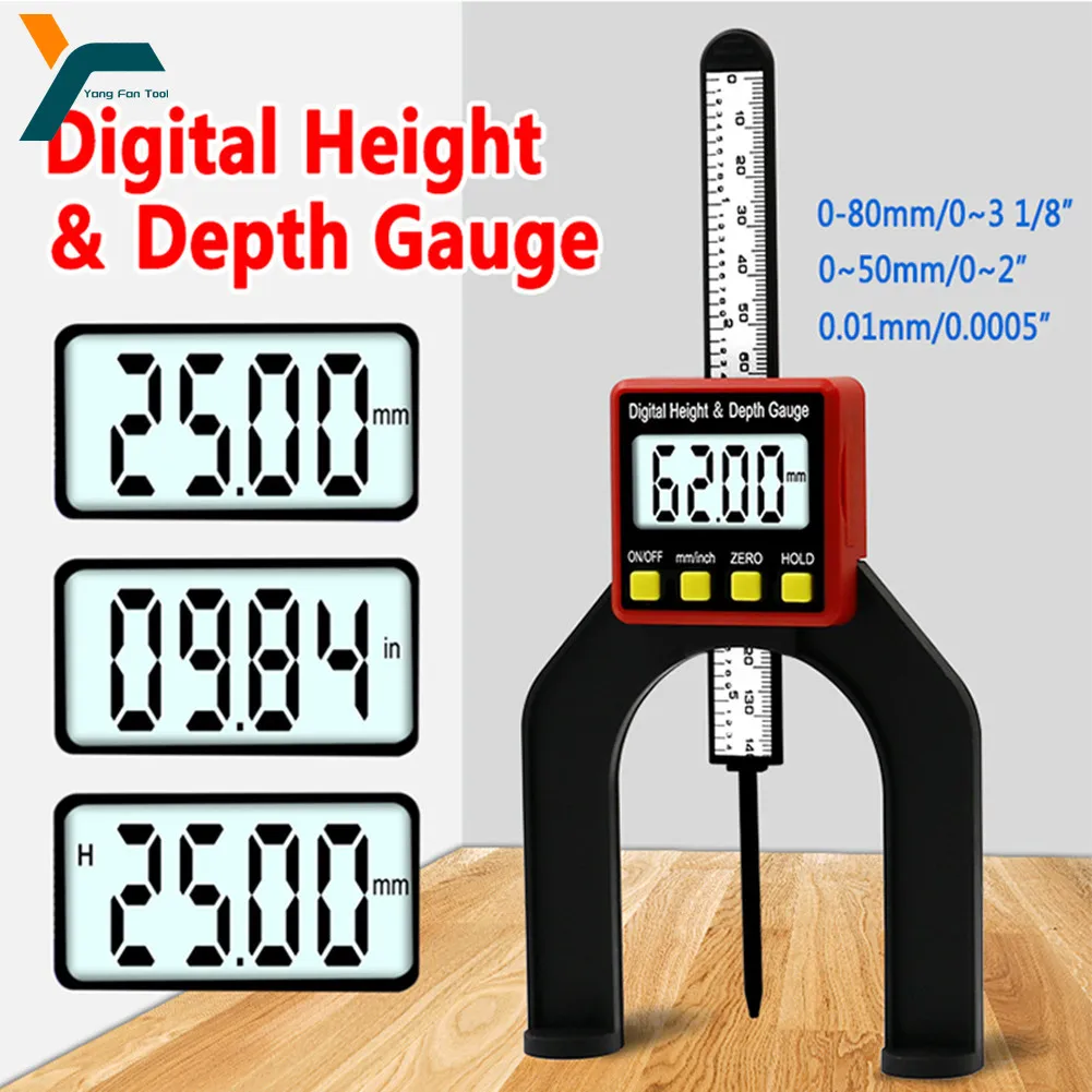 Digital Medidor de Profundidade Altímetro Lcd Pinça Magnética Pés Carpintaria Régua Horizontal Vertical Ferramenta de Medição Mesa Roteador 080 mm