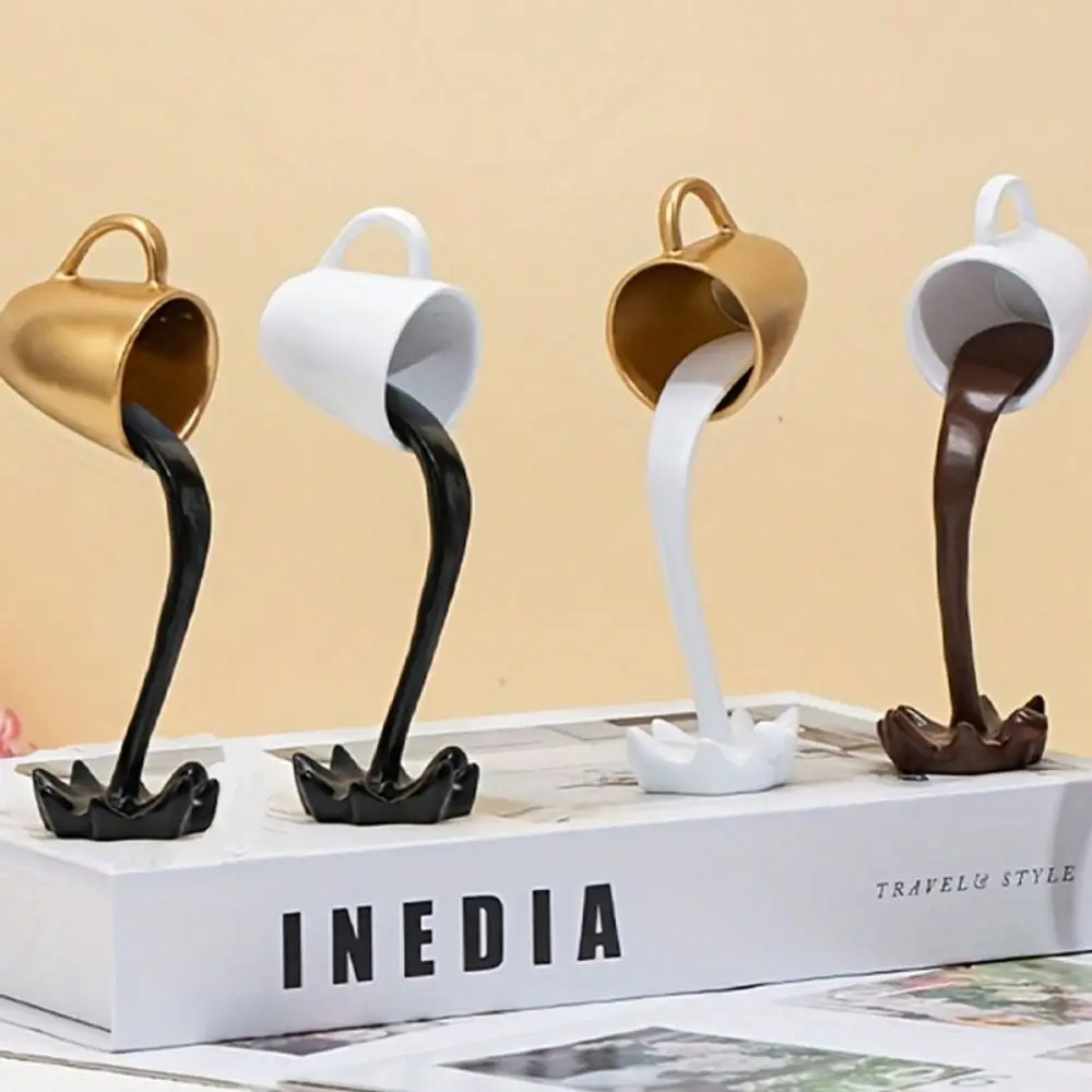 High-end 3D Floating Spilling Coffee Cup Resin Craft Decorative Coffee Cup Ornaments Suspended Cup Sculpture Home Decor