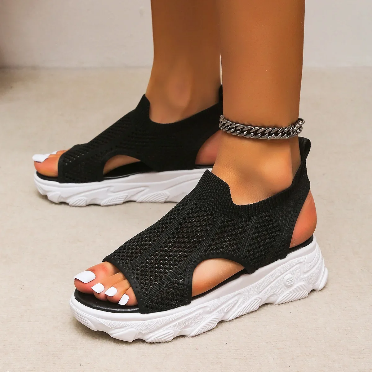 2023 Sandal Women Summer Casual Platform Shoes Mesh Lace-Up Sandalias Open Toe Beach Female Casual Sandals Zapatos Mujer Shoes