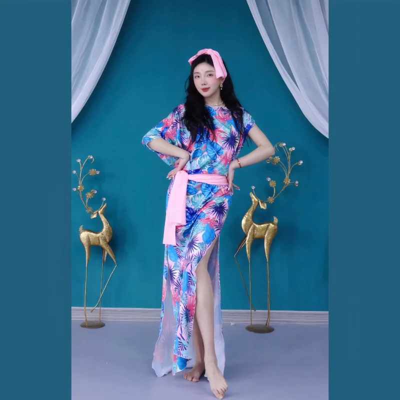 

Новый костюм для танца живота по индивидуальному заказу, тренировочная одежда, народные халаты Balady Shabby Saidi Group, халат с леопардовым рисунком, свободная юбка с разрезом