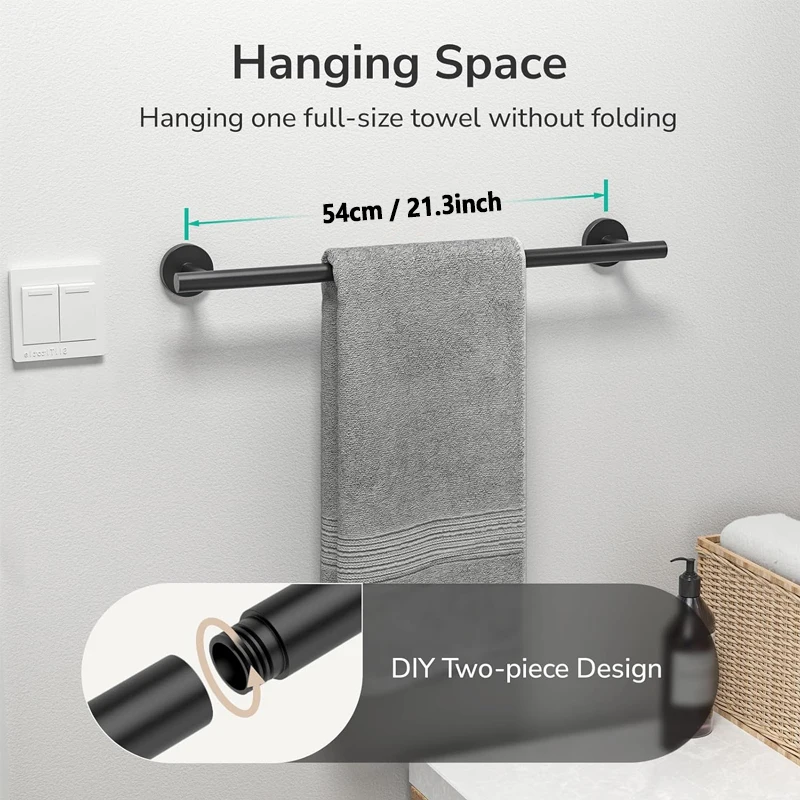 Matte Black Towel Bar 22 Inch SUS304 Stainless Steel Wall Mounted Bathroom Towel Rack Modern Home Decor 24 Inch